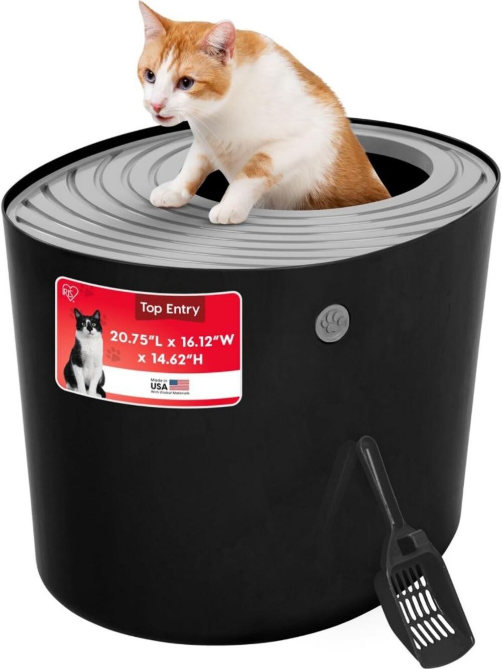 Large Hooded Cat Litter Box with Top Entry, Privacy Design - Black/Gray